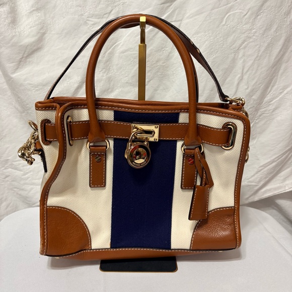 MICHAEL Michael Kors Handbags - Michael Kors Hamilton tote bag tricolor canvas/leather and a gold-padlock.